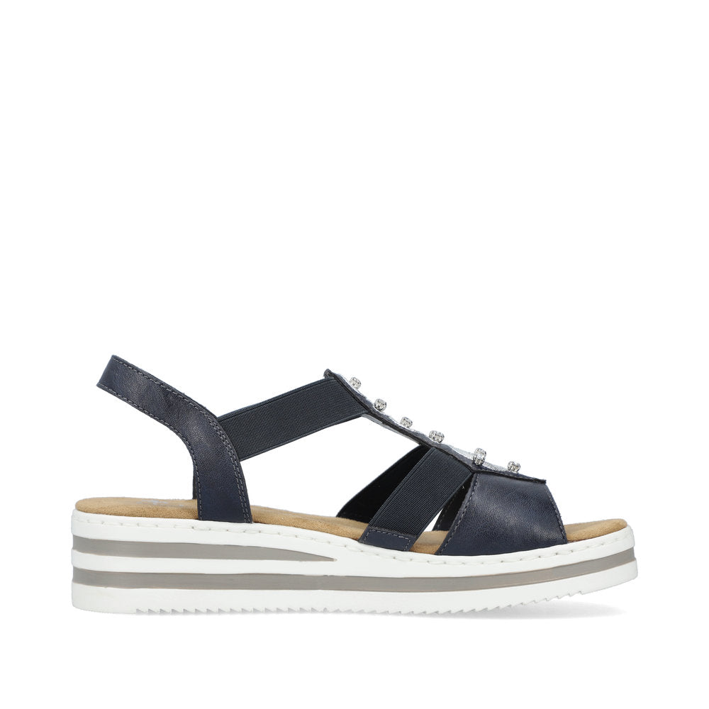 RIEKER - V0287-14 MEDIUM WEDGE COMFORT SANDAL - NAVY