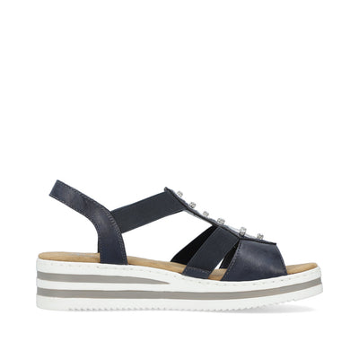 RIEKER - V0287-14 MEDIUM WEDGE COMFORT SANDAL - NAVY
