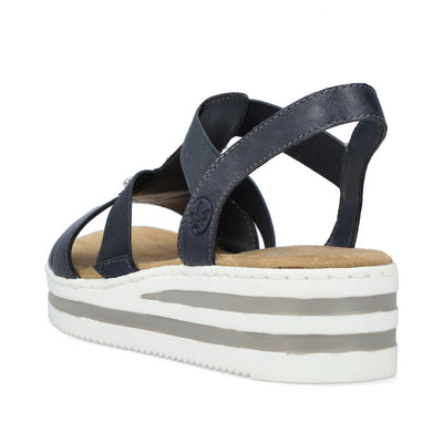 RIEKER - V0287-14 MEDIUM WEDGE COMFORT SANDAL - NAVY