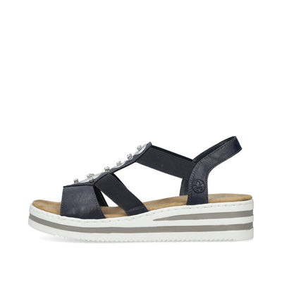 RIEKER - V0287-14 MEDIUM WEDGE COMFORT SANDAL - NAVY