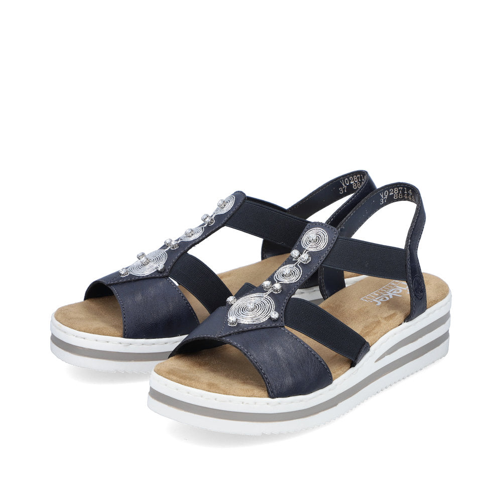 RIEKER - V0287-14 MEDIUM WEDGE COMFORT SANDAL - NAVY