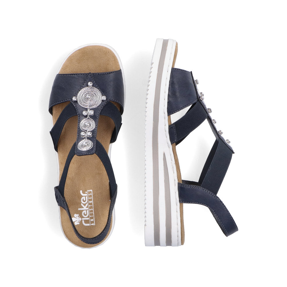 RIEKER - V0287-14 MEDIUM WEDGE COMFORT SANDAL - NAVY
