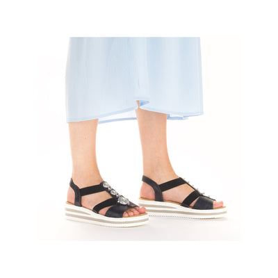 RIEKER - V0287-14 MEDIUM WEDGE COMFORT SANDAL - NAVY
