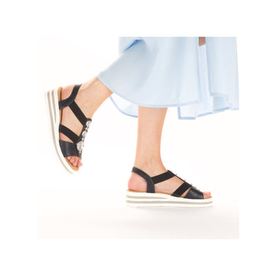 RIEKER - V0287-14 MEDIUM WEDGE COMFORT SANDAL - NAVY