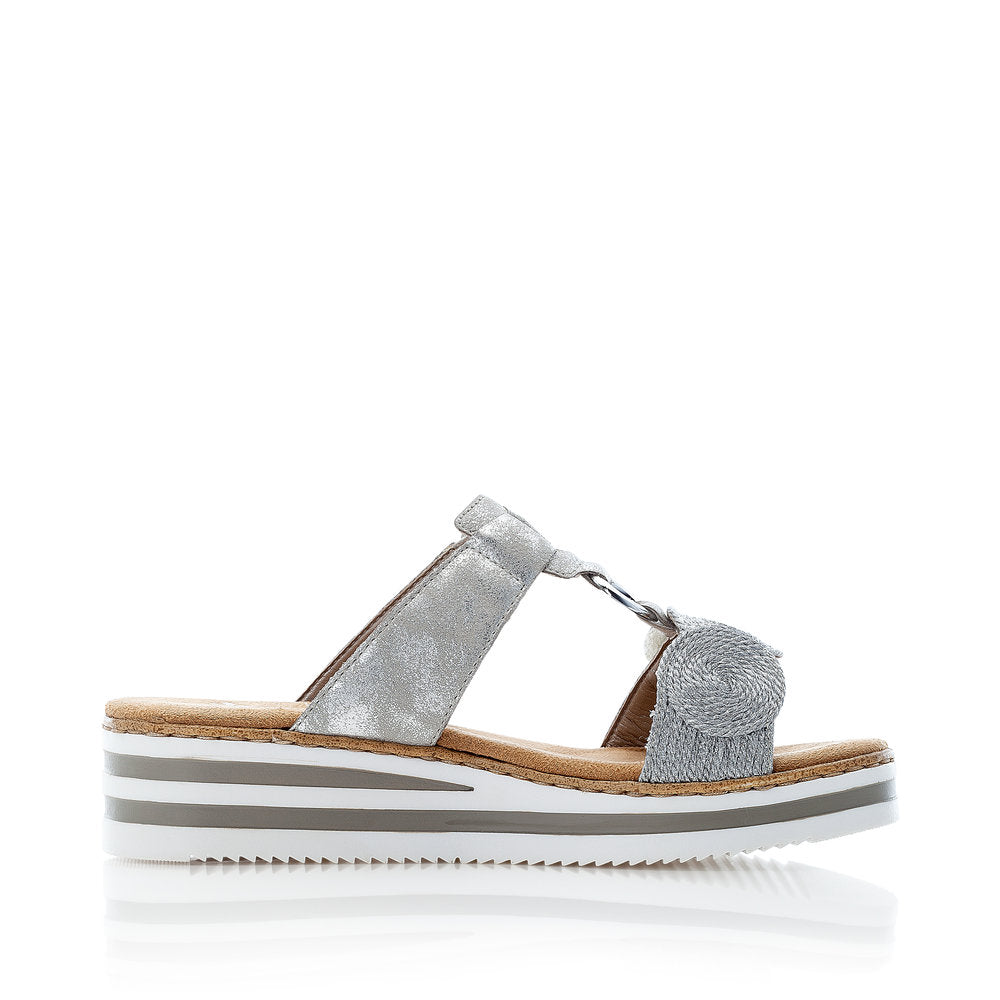 RIEKER - V02K3-40 LOW WEDGE FASHION MULE - SILVER