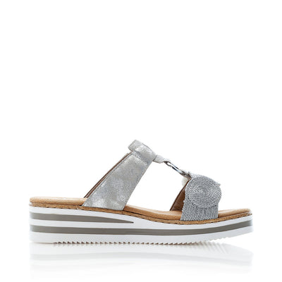 RIEKER - V02K3-40 LOW WEDGE FASHION MULE - SILVER