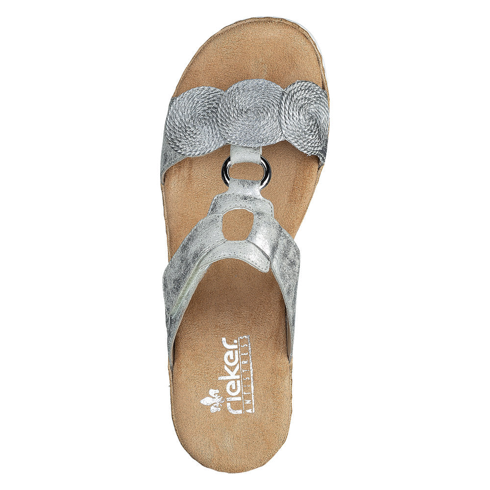 RIEKER - V02K3-40 LOW WEDGE FASHION MULE - SILVER