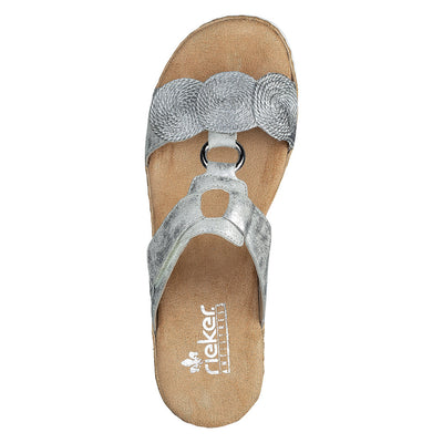 RIEKER - V02K3-40 LOW WEDGE FASHION MULE - SILVER