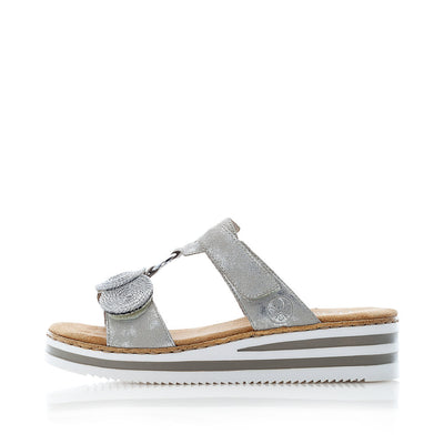 RIEKER - V02K3-40 LOW WEDGE FASHION MULE - SILVER
