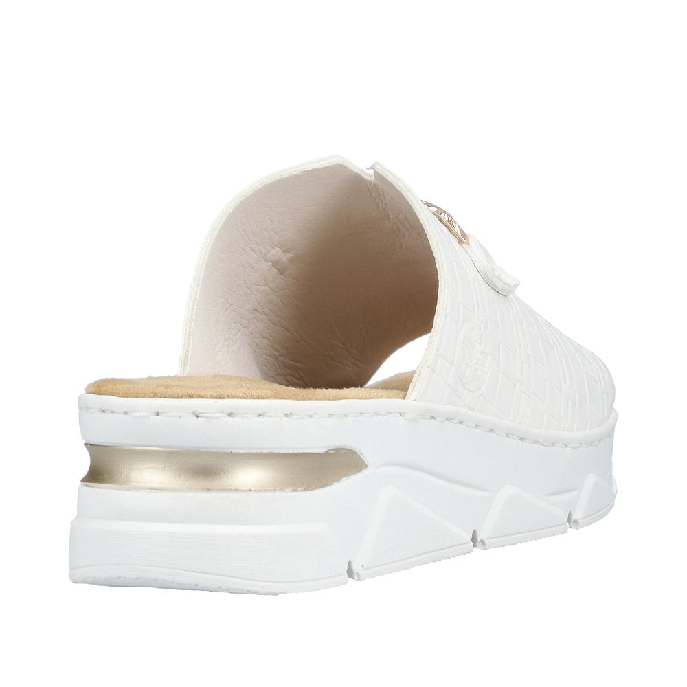 RIEKER - V2090-80 LOW WEDGE MULE WITH GOLDEN CLASP - WHITE