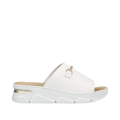 RIEKER - V2090-80 LOW WEDGE MULE WITH GOLDEN CLASP - WHITE
