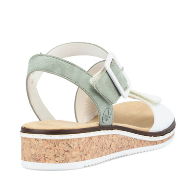 RIEKER - V3660-52 FLAT VELCRO/BUCKLE STRAP COMFORT SANDAL - WHITE/GREEN