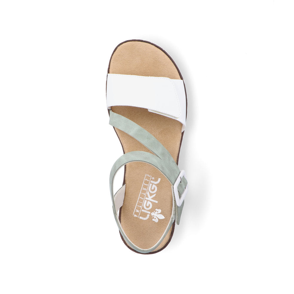 RIEKER - V3660-52 FLAT VELCRO/BUCKLE STRAP COMFORT SANDAL - WHITE/GREEN