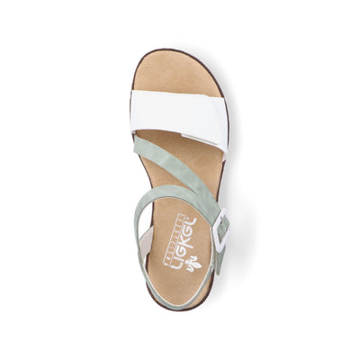 RIEKER - V3660-52 FLAT VELCRO/BUCKLE STRAP COMFORT SANDAL - WHITE/GREEN