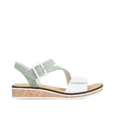 RIEKER - V3660-52 FLAT VELCRO/BUCKLE STRAP COMFORT SANDAL - WHITE/GREEN