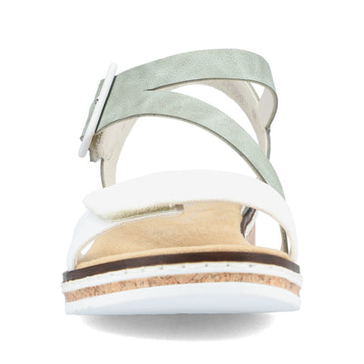 RIEKER - V3660-52 FLAT VELCRO/BUCKLE STRAP COMFORT SANDAL - WHITE/GREEN