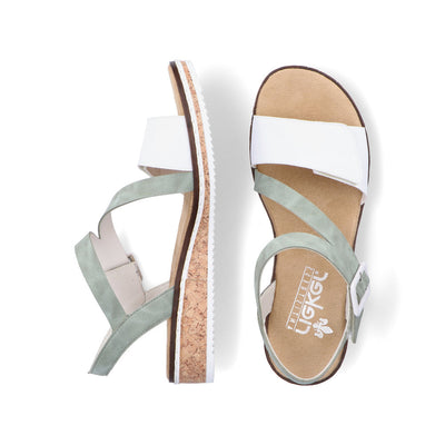 RIEKER - V3660-52 FLAT VELCRO/BUCKLE STRAP COMFORT SANDAL - WHITE/GREEN