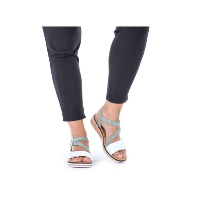 RIEKER - V3660-52 FLAT VELCRO/BUCKLE STRAP COMFORT SANDAL - WHITE/GREEN