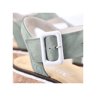 RIEKER - V3660-52 FLAT VELCRO/BUCKLE STRAP COMFORT SANDAL - WHITE/GREEN