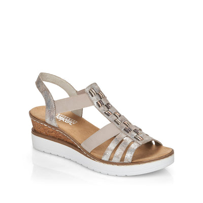RIEKER - V3822-90 WEDGE FASHION SANDAL - TAUPE METALLIC
