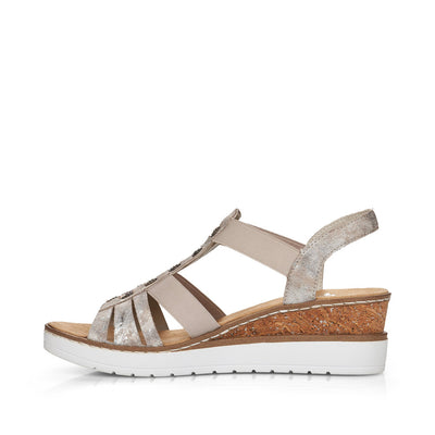 RIEKER - V3822-90 WEDGE FASHION SANDAL - TAUPE METALLIC