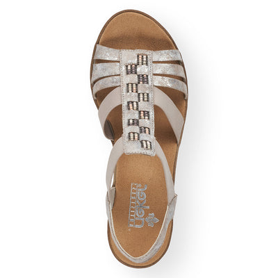 RIEKER - V3822-90 WEDGE FASHION SANDAL - TAUPE METALLIC