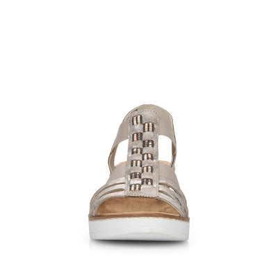 RIEKER - V3822-90 WEDGE FASHION SANDAL - TAUPE METALLIC