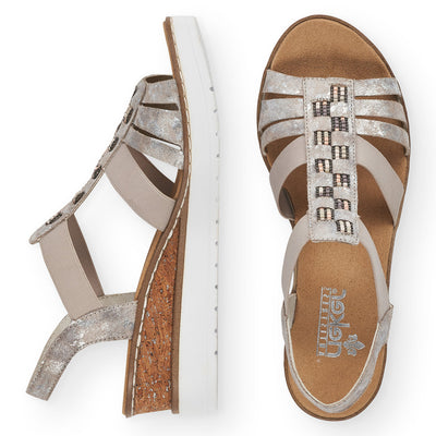 RIEKER - V3822-90 WEDGE FASHION SANDAL - TAUPE METALLIC