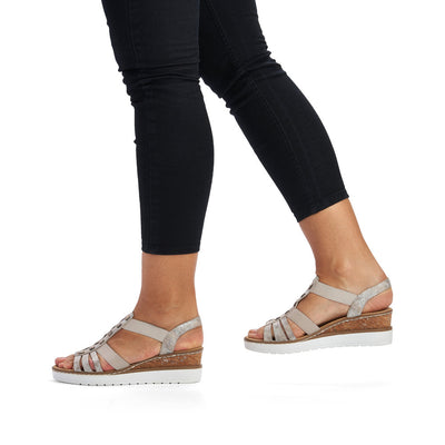RIEKER - V3822-90 WEDGE FASHION SANDAL - TAUPE METALLIC