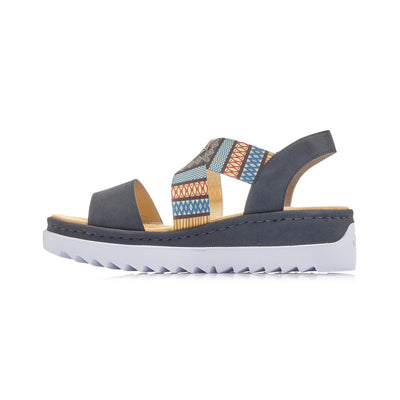 RIEKER V44G8-14 LADIES BLUE COMBINATION SLIP ON SANDALS