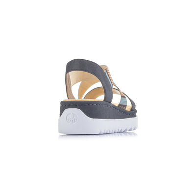 RIEKER V44G8-14 LADIES BLUE COMBINATION SLIP ON SANDALS