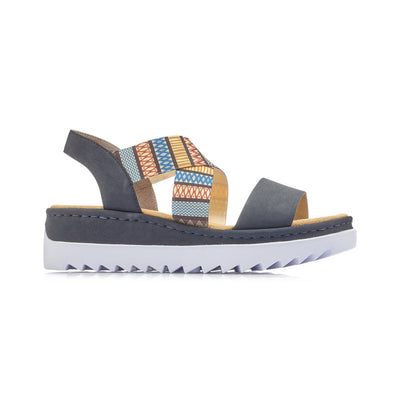 RIEKER V44G8-14 LADIES BLUE COMBINATION SLIP ON SANDALS