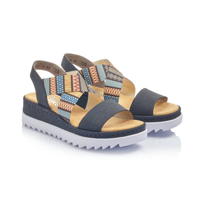 RIEKER V44G8-14 LADIES BLUE COMBINATION SLIP ON SANDALS