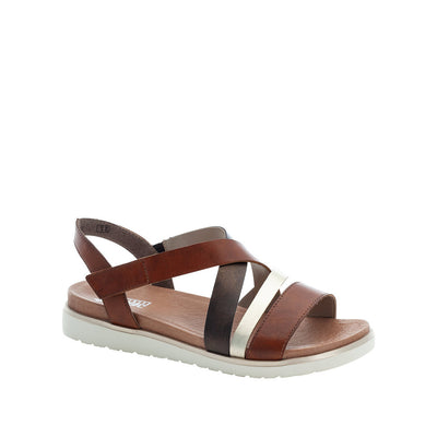 RIEKER - V5073-24 LOW WEDGE CASUAL STRAP SANDAL - BROWN COMBO