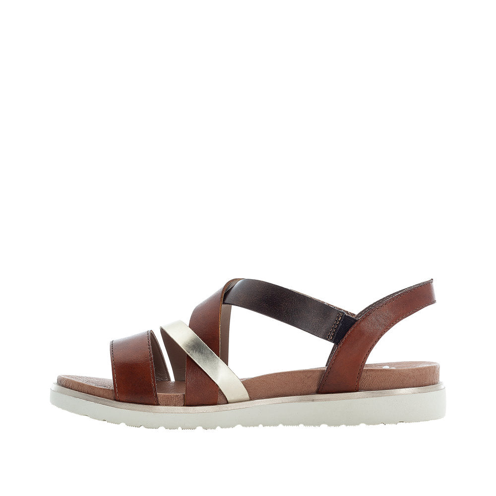 RIEKER - V5073-24 LOW WEDGE CASUAL STRAP SANDAL - BROWN COMBO