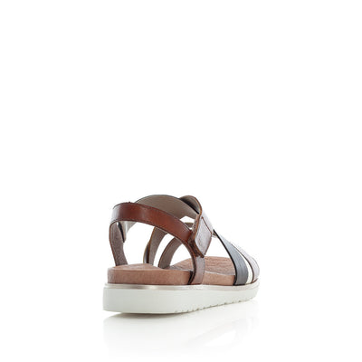 RIEKER - V5073-24 LOW WEDGE CASUAL STRAP SANDAL - BROWN COMBO