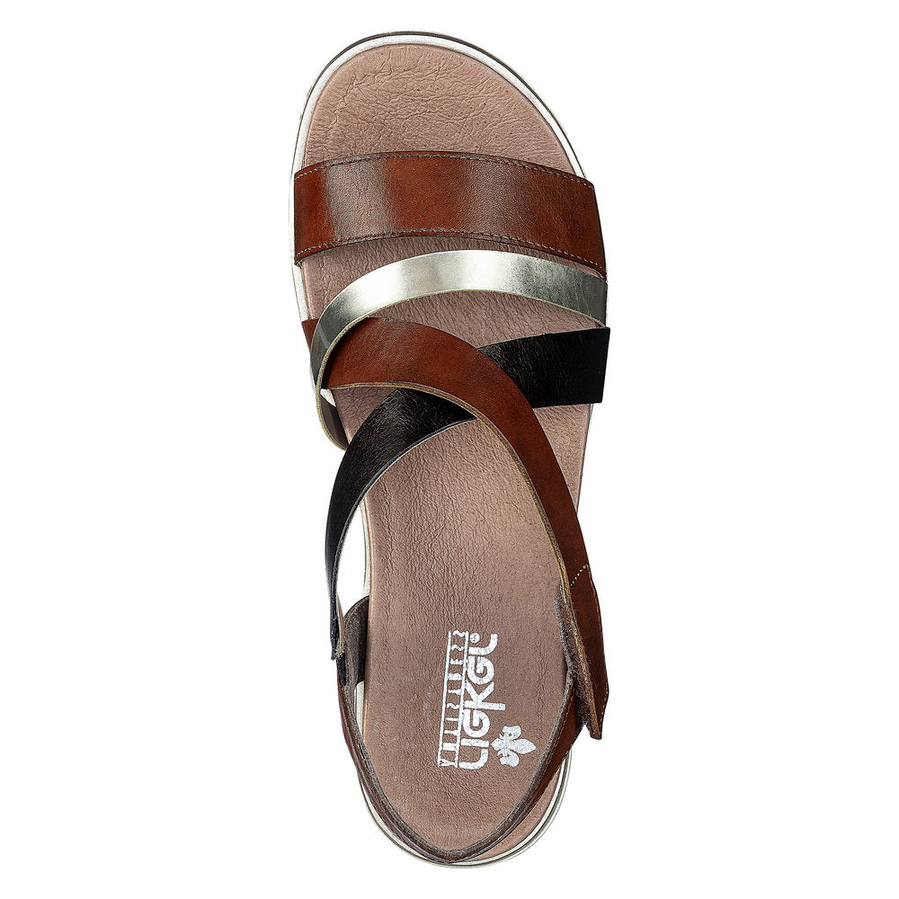 RIEKER - V5073-24 LOW WEDGE CASUAL STRAP SANDAL - BROWN COMBO