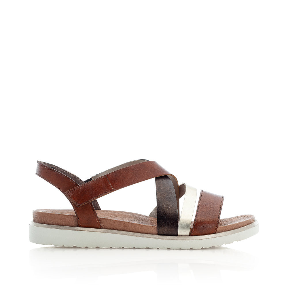 RIEKER - V5073-24 LOW WEDGE CASUAL STRAP SANDAL - BROWN COMBO