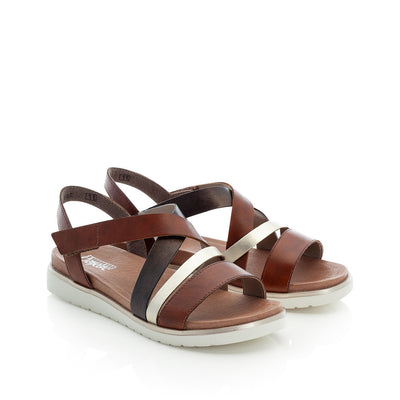 RIEKER - V5073-24 LOW WEDGE CASUAL STRAP SANDAL - BROWN COMBO