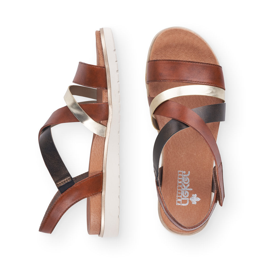 RIEKER - V5073-24 LOW WEDGE CASUAL STRAP SANDAL - BROWN COMBO
