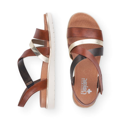 RIEKER - V5073-24 LOW WEDGE CASUAL STRAP SANDAL - BROWN COMBO