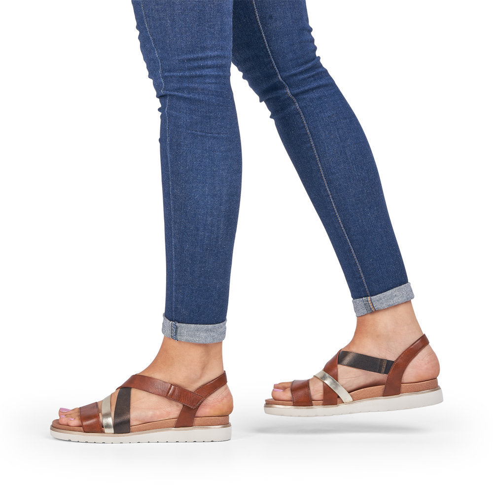RIEKER - V5073-24 LOW WEDGE CASUAL STRAP SANDAL - BROWN COMBO