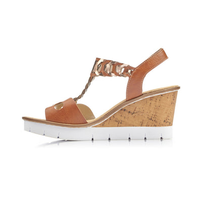 LDS MED WEDGE SANDAL - TAN