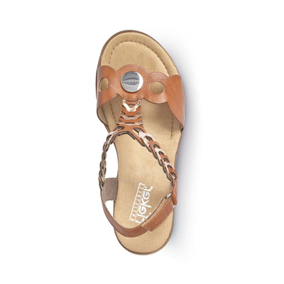 LDS MED WEDGE SANDAL - TAN
