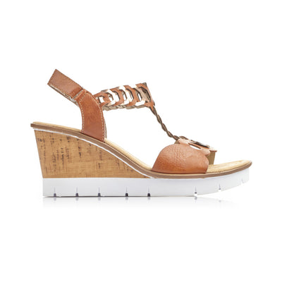 LDS MED WEDGE SANDAL - TAN