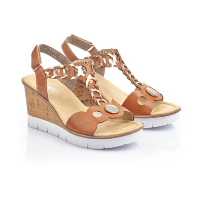 LDS MED WEDGE SANDAL - TAN