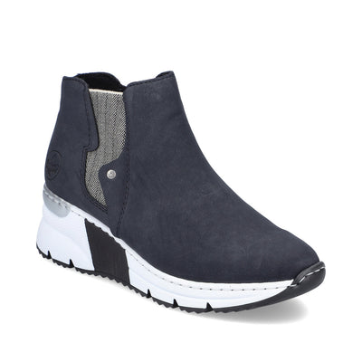 RIEKER - X6361-14 SPORTY MEDIUM WEDGE ANKLE BOOT WITH ZIP - NAVY