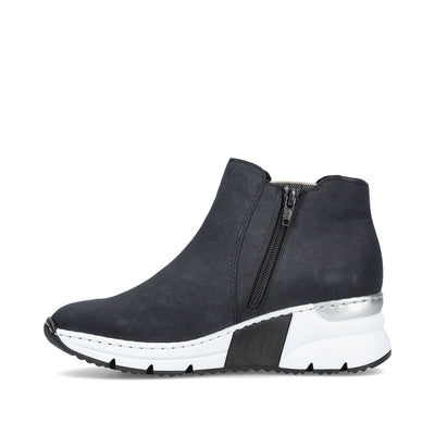 RIEKER - X6361-14 SPORTY MEDIUM WEDGE ANKLE BOOT WITH ZIP - NAVY