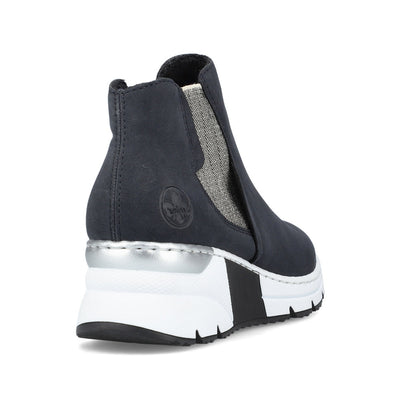 RIEKER - X6361-14 SPORTY MEDIUM WEDGE ANKLE BOOT WITH ZIP - NAVY
