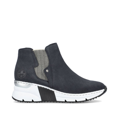 RIEKER - X6361-14 SPORTY MEDIUM WEDGE ANKLE BOOT WITH ZIP - NAVY